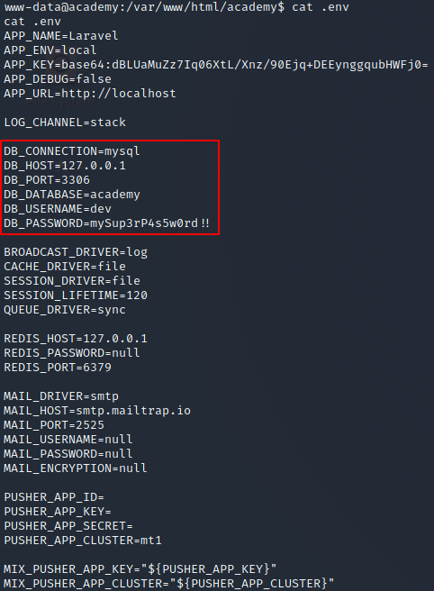 output from cat’ing the .env file screenshot