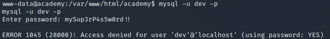 output from mysql screenshot