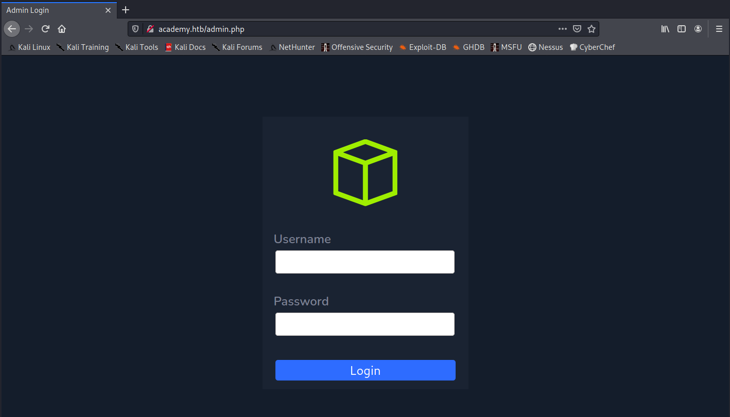 admin login page for website screenshot