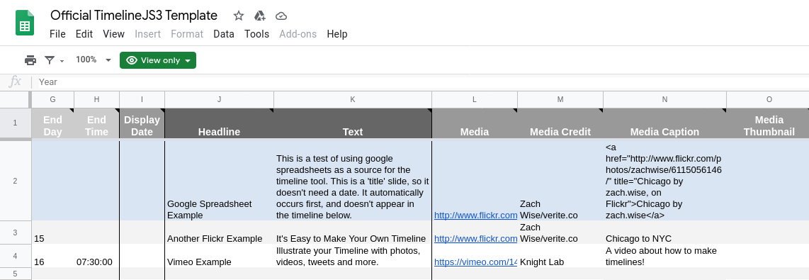 TimelineJS3 Google Sheets Example